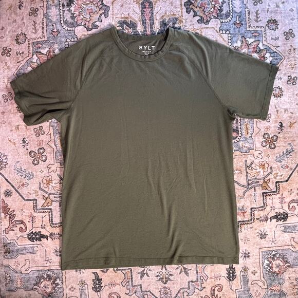 BYLT Basics Other - BYLT Premium Crew Neck Men's Shirt Olive Green Athletic Gym T-shirt Size Large